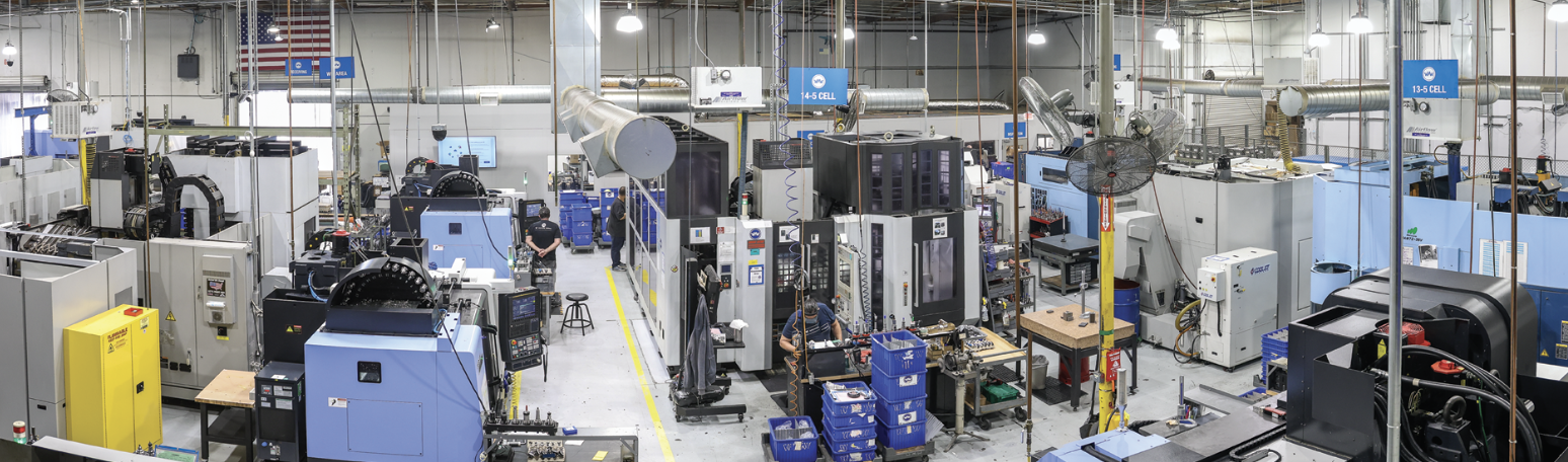 W Machine Works 30,000sq.ft. facility houses advanced CNC milling and turning centers each integrated with FactorWiz spindle monitors.
